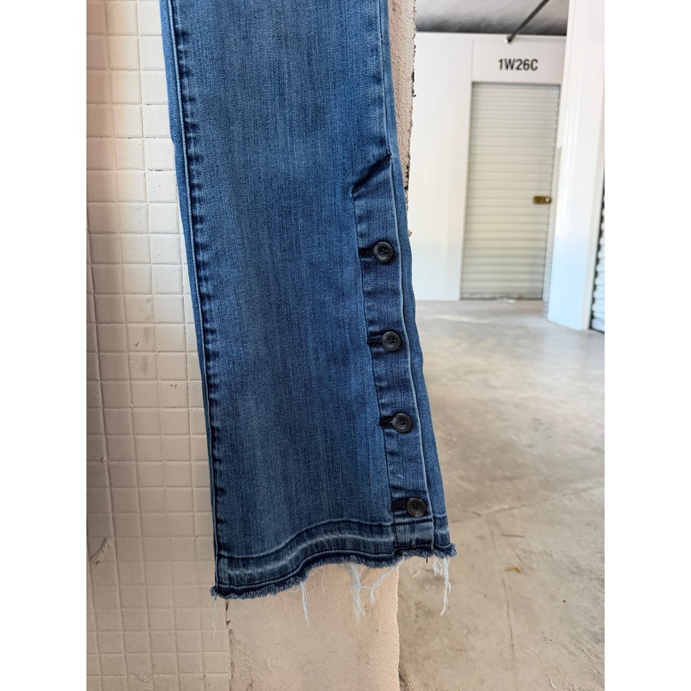 Pilcro Anthropologie‎ High Rise Bootcut Kick Flare Jeans Side Button Hem Blue 27 - Picture 4 of 9